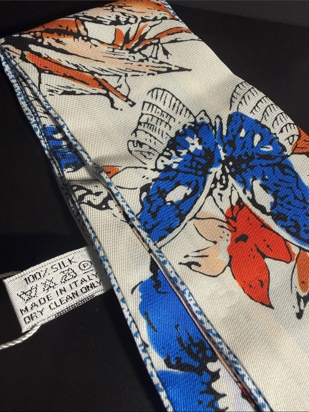 Silk Butterfly Print Scarf Wrap in Blue & Red